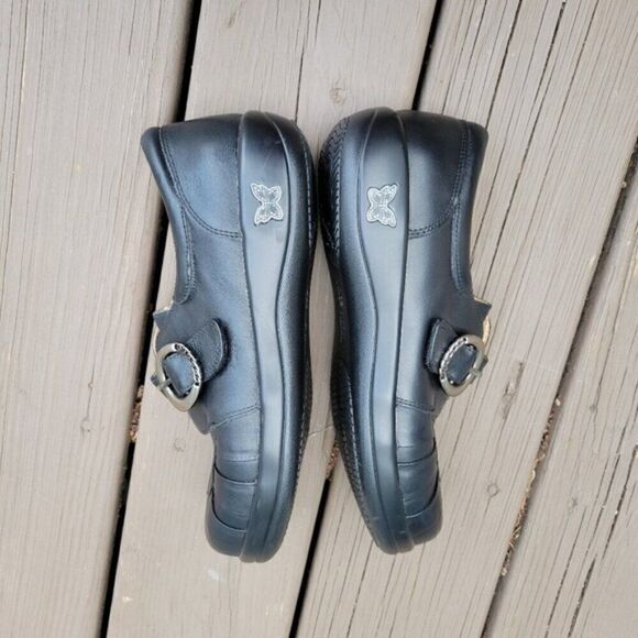 Alegria Khloe Black Leather Hook and Loop Buckle Detail Comfy Platform Clogs 41 - Picture 2 of 9